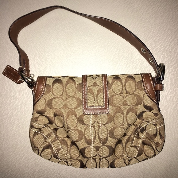 Coach Signature Logo Purse Brown Tan Snap Closure - Picture 4 of 8